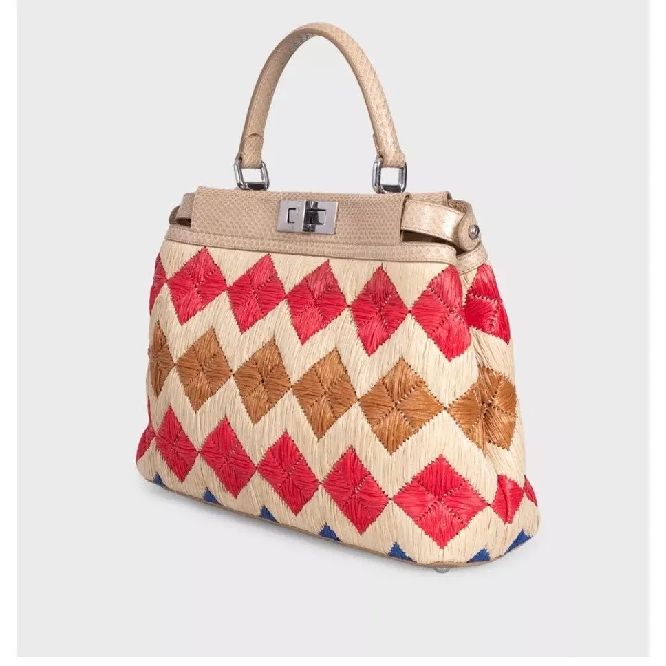 Fendi Chic Fendi Medium Raffia Peekaboo X-Tote Bag Pre-owned Silver Leather Good - Back View