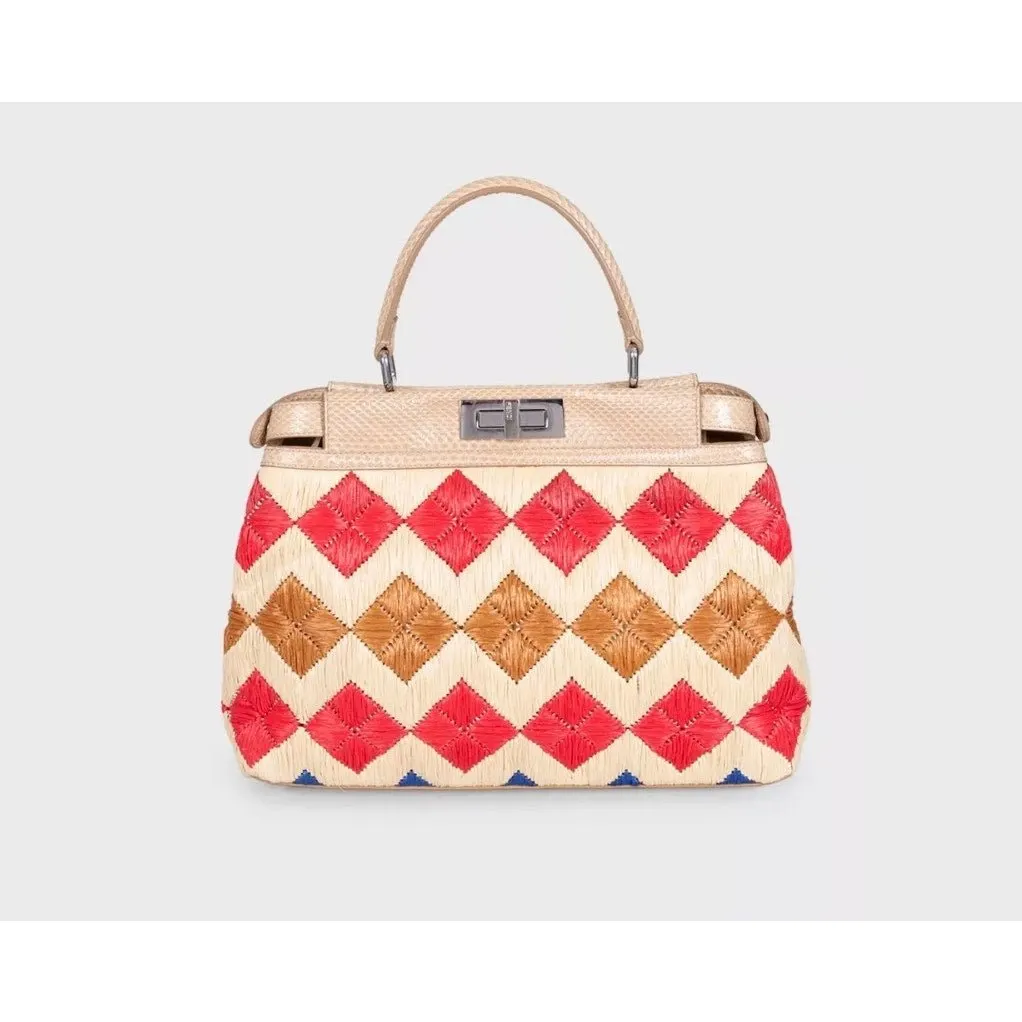 Fendi Chic Fendi Medium Raffia Peekaboo X-Tote Bag Pre-owned Silver Leather Good - Inside View