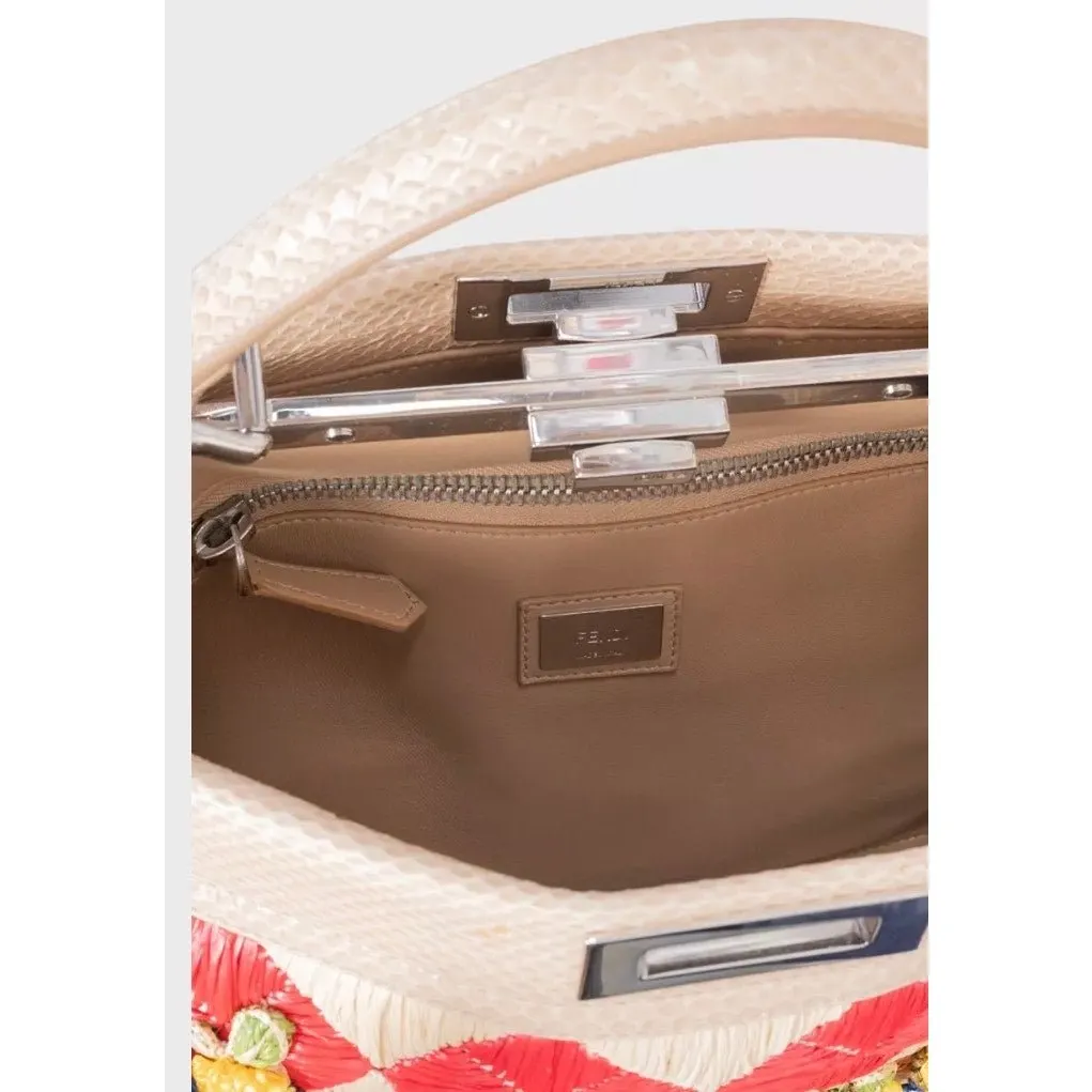 Fendi Chic Fendi Medium Raffia Peekaboo X-Tote Bag Pre-owned Silver Leather Good - Model View