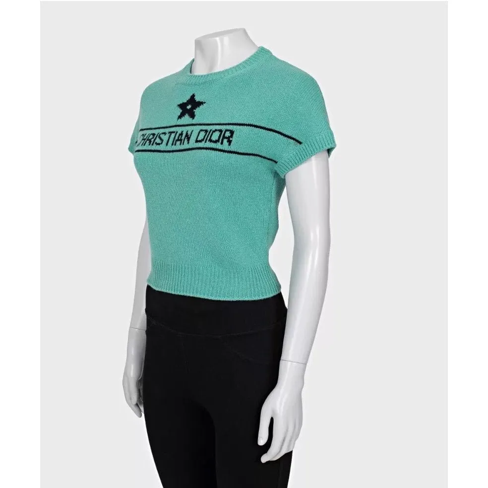 Dior Christian Dior Green Cashmere Signature Top Sz.36/S Pre-owned Green Wool Good - Back View
