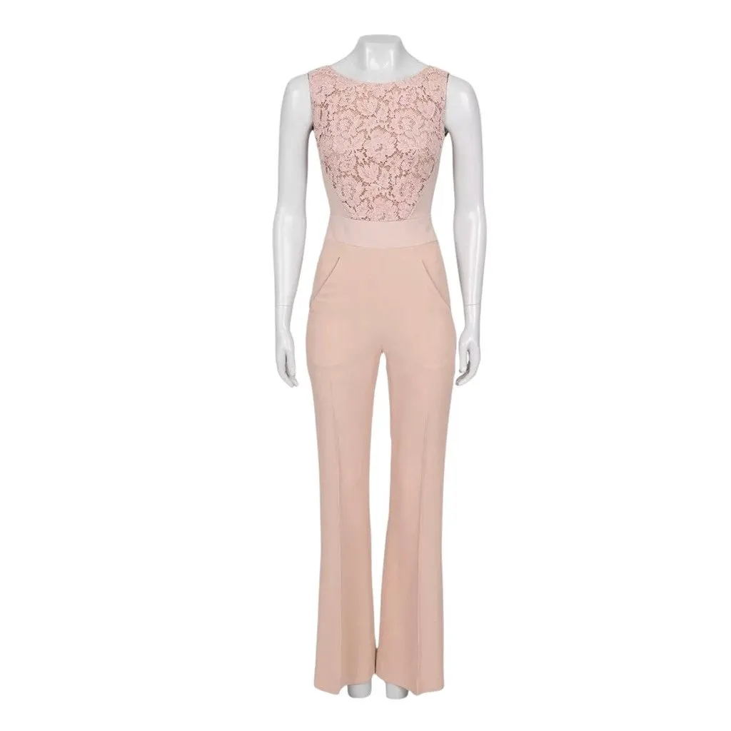 Elie Saab Fitted Lace-Embellished Jumpsuit EU34 XS Pre-owned Beige Lace Good - Front View