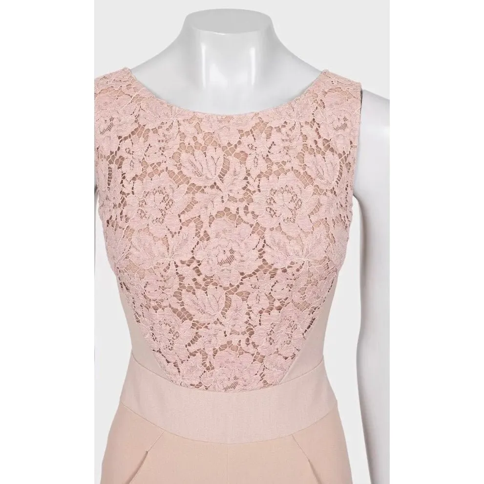 Elie Saab Fitted Lace-Embellished Jumpsuit EU34 XS Pre-owned Beige Lace Good - Model View