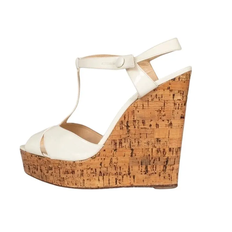 Christian Louboutin Christian Louboutin White Leather Wedge Sandals Sz.40 Pre-owned White Leather Good - Front View