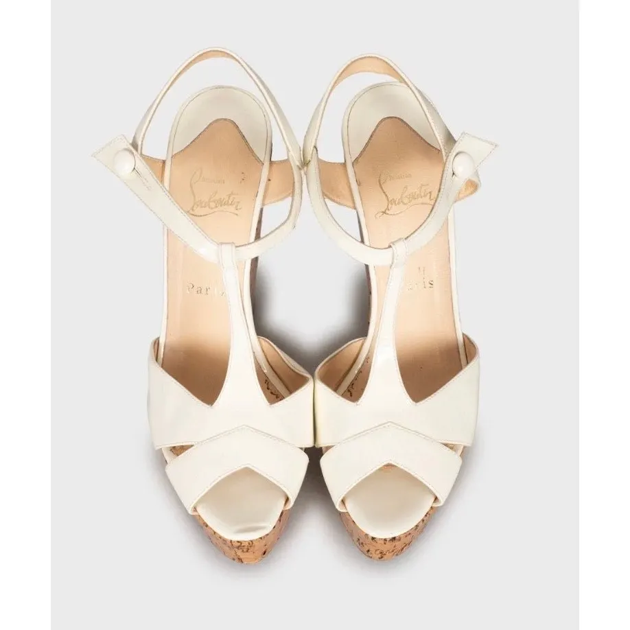 Christian Louboutin Christian Louboutin White Leather Wedge Sandals Sz.40 Pre-owned White Leather Good - Back View