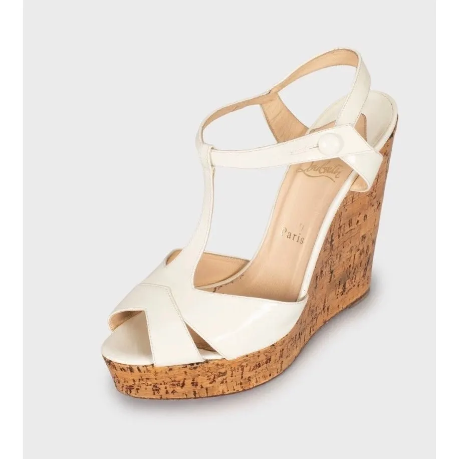 Christian Louboutin Christian Louboutin White Leather Wedge Sandals Sz.40 Pre-owned White Leather Good - Inside View