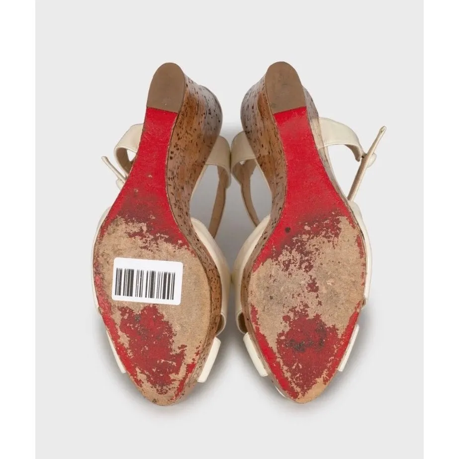 Christian Louboutin Christian Louboutin White Leather Wedge Sandals Sz.40 Pre-owned White Leather Good - Box View