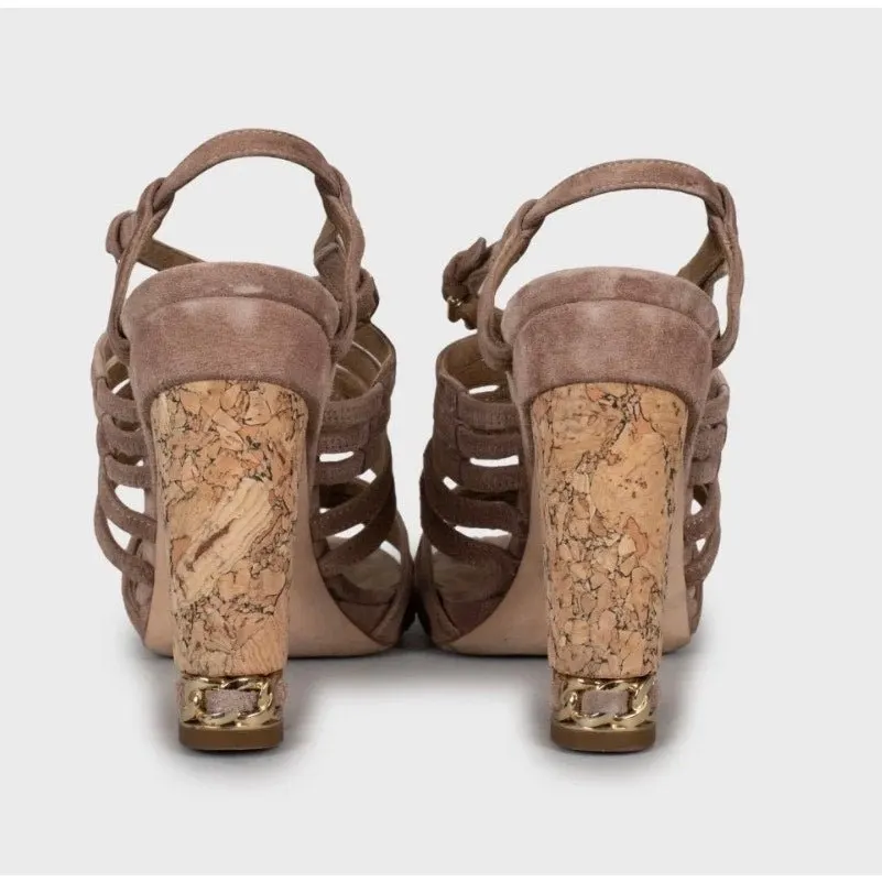 Chanel Chanel Brown Suede Block Heel Sandals Sz 36.5 pre-owned Brown Suede Good - Model View