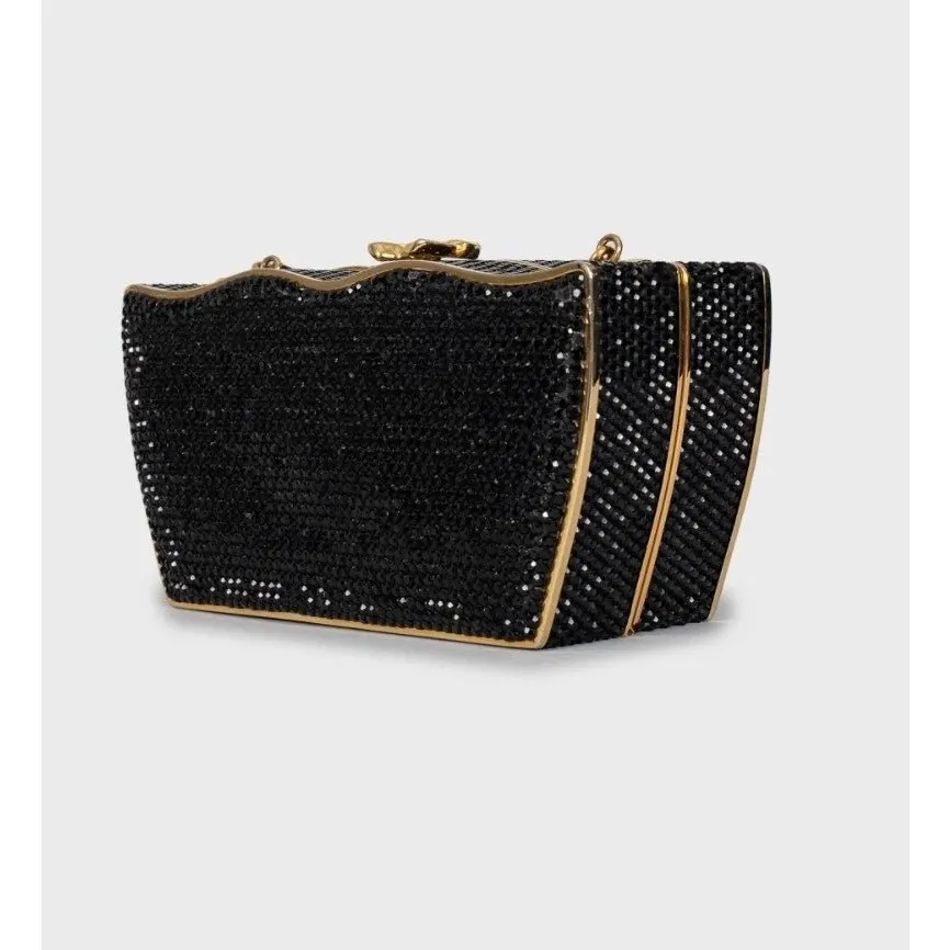 Judith Leiber Black Crystal-Embellished Evening Bag Pre-owned Black Suede Good - Back View