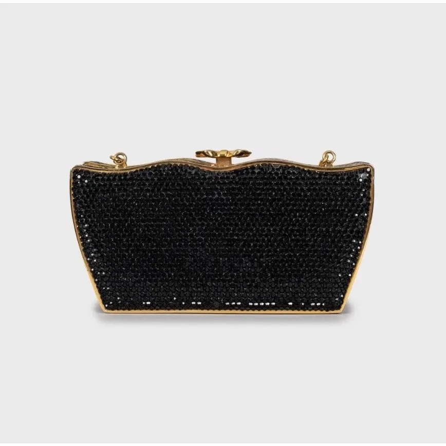 Judith Leiber Black Crystal-Embellished Evening Bag Pre-owned Black Suede Good - Inside View