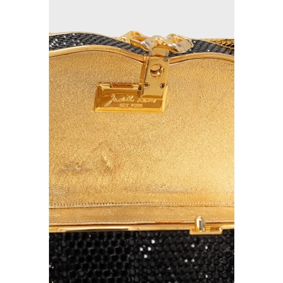 Judith Leiber Black Crystal-Embellished Evening Bag Pre-owned Black Suede Good - Model View
