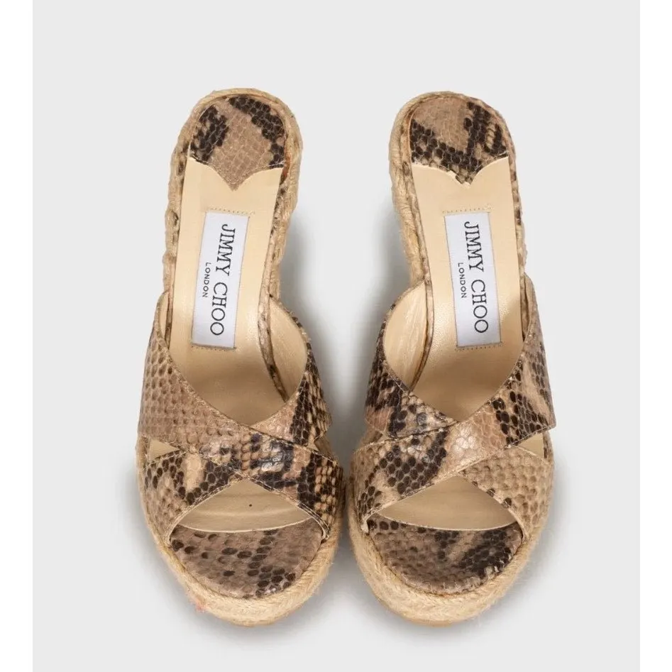 Jimmy Choo Jimmy Choo Animal Print Leather Wedge Sandals Sz.36 Pre-owned Beige Leather Good - Back View