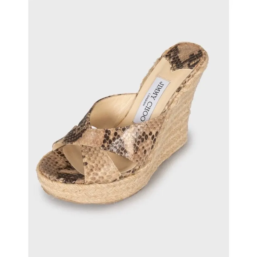 Jimmy Choo Jimmy Choo Animal Print Leather Wedge Sandals Sz.36 Pre-owned Beige Leather Good - Inside View
