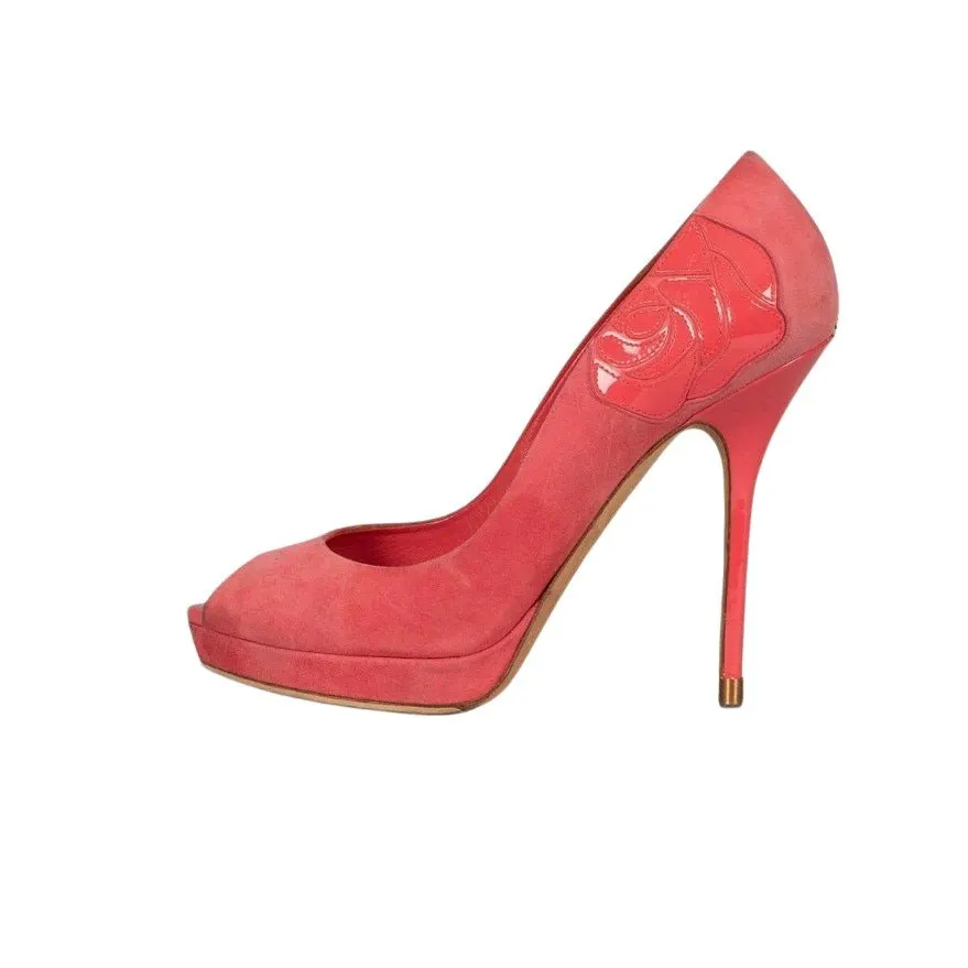 Dior Christian Dior Pink Suede Open Toe Stiletto Pumps Sz.39 Pre-owned Pink Suede Good - Front View