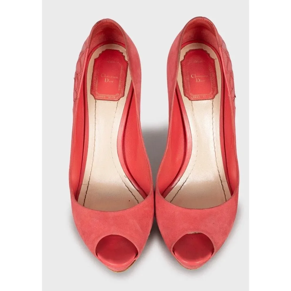Dior Christian Dior Pink Suede Open Toe Stiletto Pumps Sz.39 Pre-owned Pink Suede Good - Back View