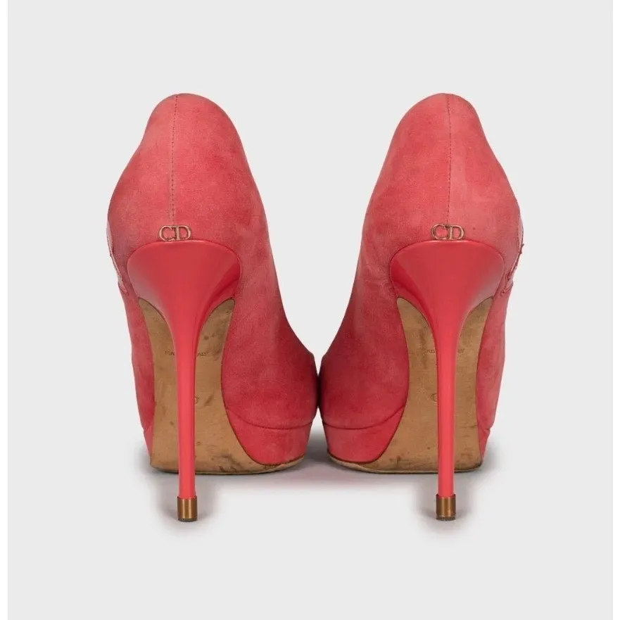 Dior Christian Dior Pink Suede Open Toe Stiletto Pumps Sz.39 Pre-owned Pink Suede Good - Model View