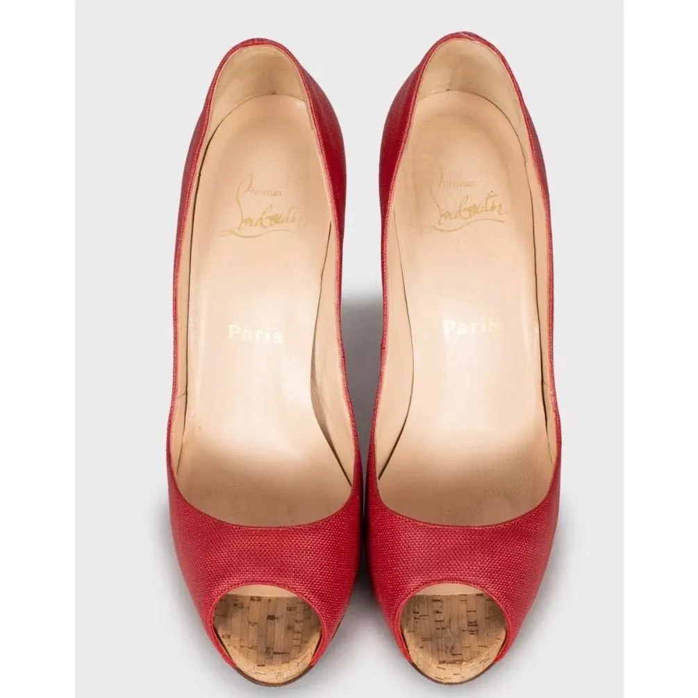 Christian Louboutin Red Open-Toe Textile Pumps 38.5 Pre-owned Red Leather Good - Back View