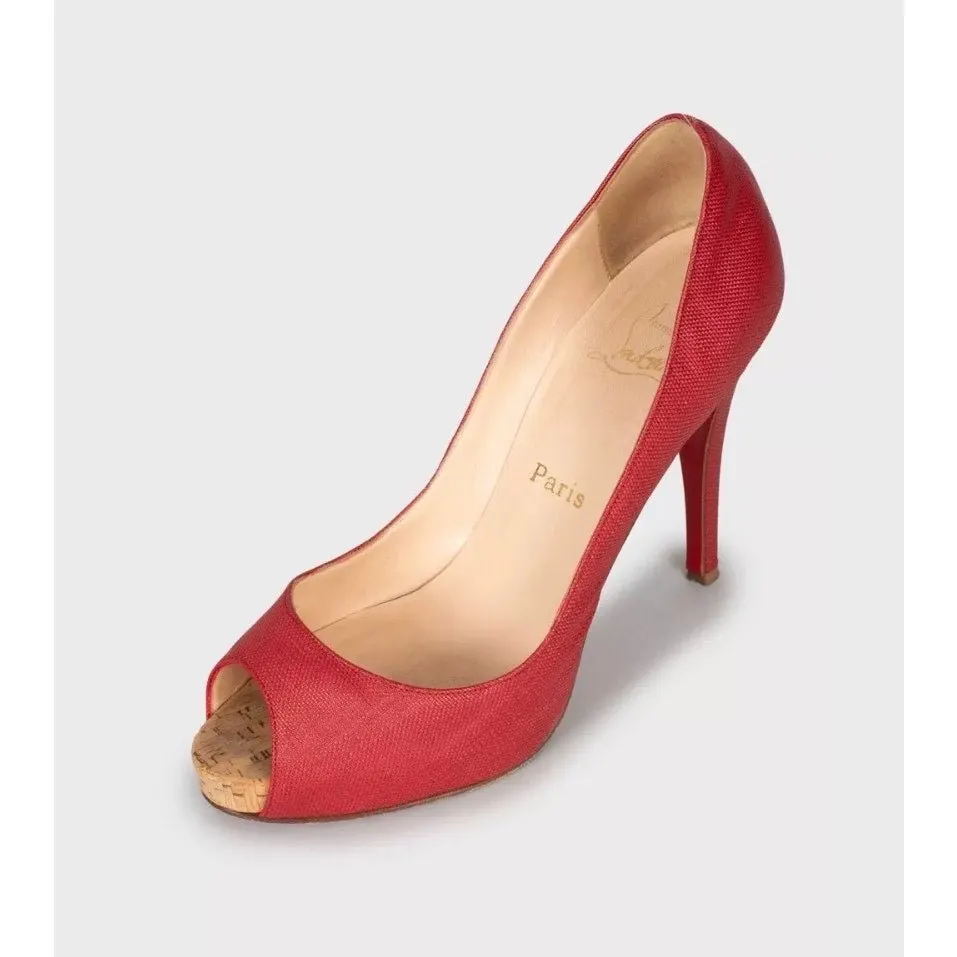 Christian Louboutin Red Open-Toe Textile Pumps 38.5 Pre-owned Red Leather Good - Inside View