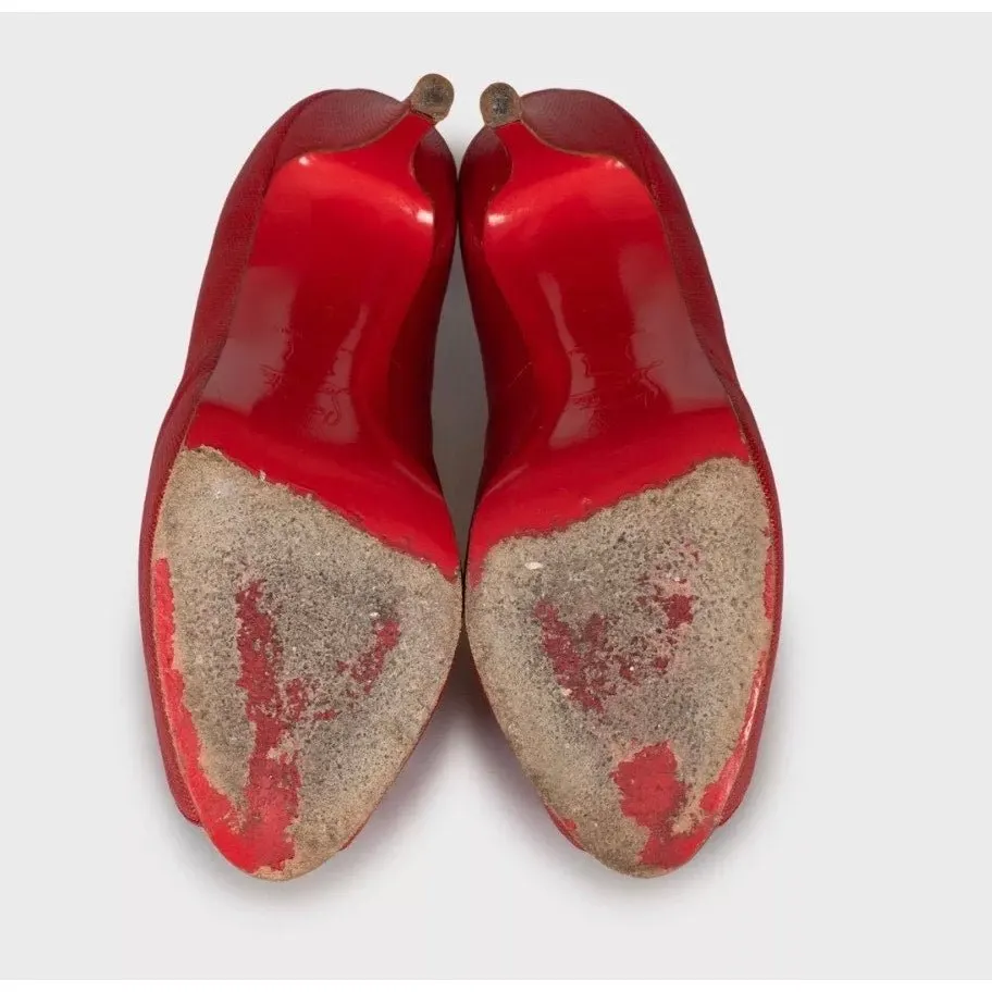 Christian Louboutin Red Open-Toe Textile Pumps 38.5 Pre-owned Red Leather Good - Model View