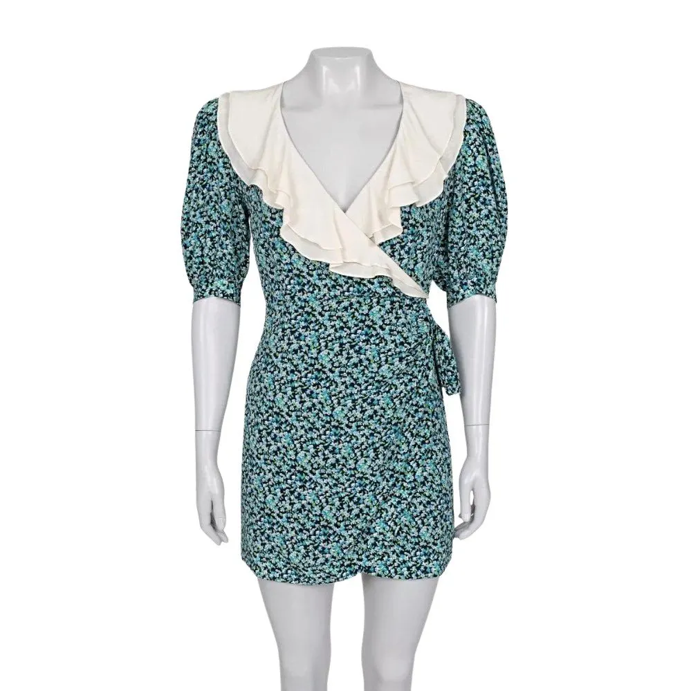 Alessandra Rich Blue Floral Silk Dress Sz.40 Pre-owned Blue Silk Good - Front View