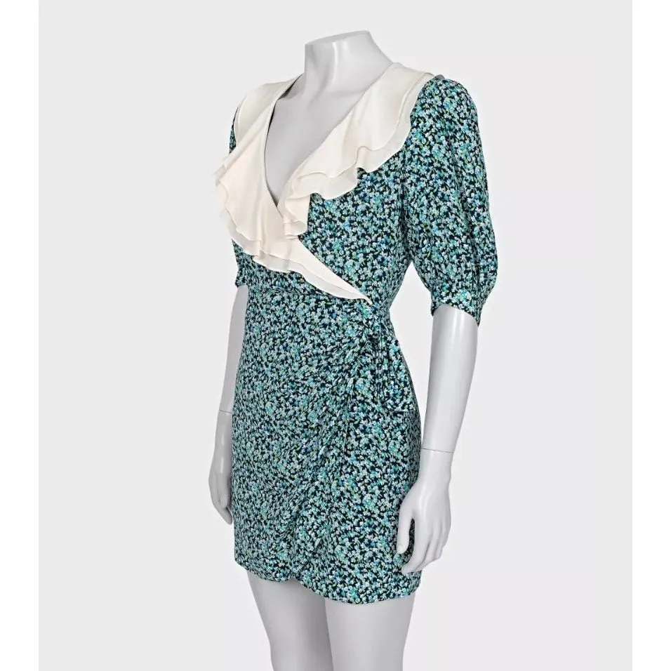 Alessandra Rich Blue Floral Silk Dress Sz.40 Pre-owned Blue Silk Good - Back View