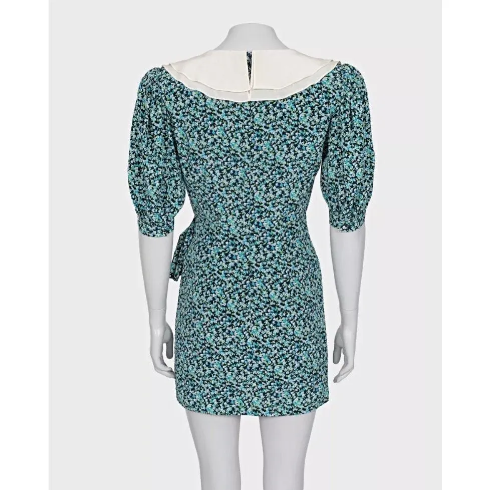 Alessandra Rich Blue Floral Silk Dress Sz.40 Pre-owned Blue Silk Good - Inside View