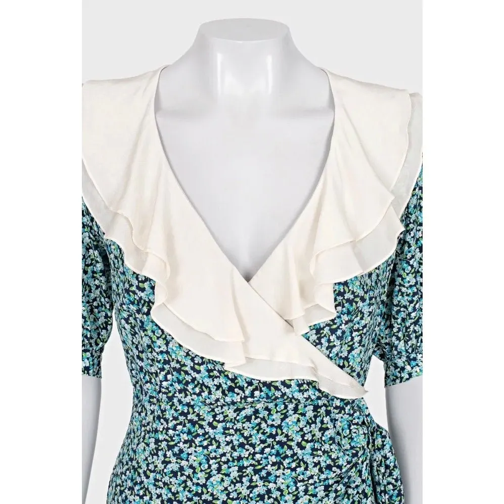 Alessandra Rich Blue Floral Silk Dress Sz.40 Pre-owned Blue Silk Good - Model View
