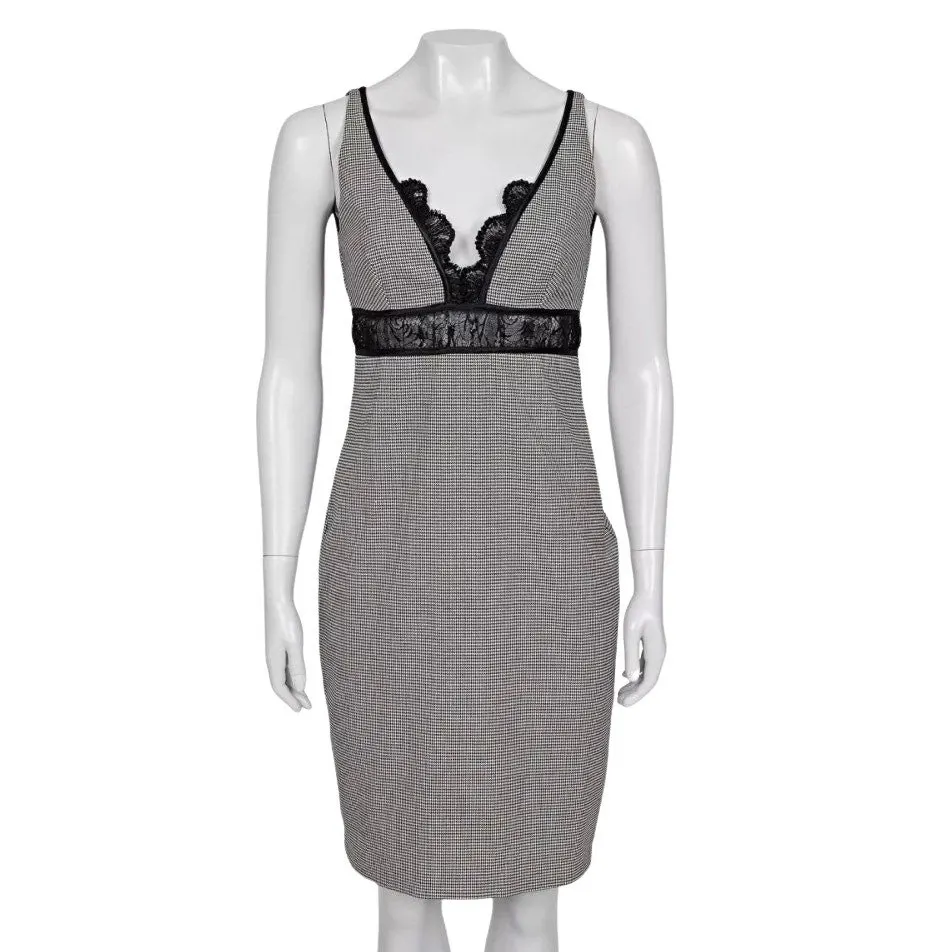 Roberto Cavalli Black & White Lace Wool Blend Dress Size 42/ M Pre-owned Black Lace Good - Front View