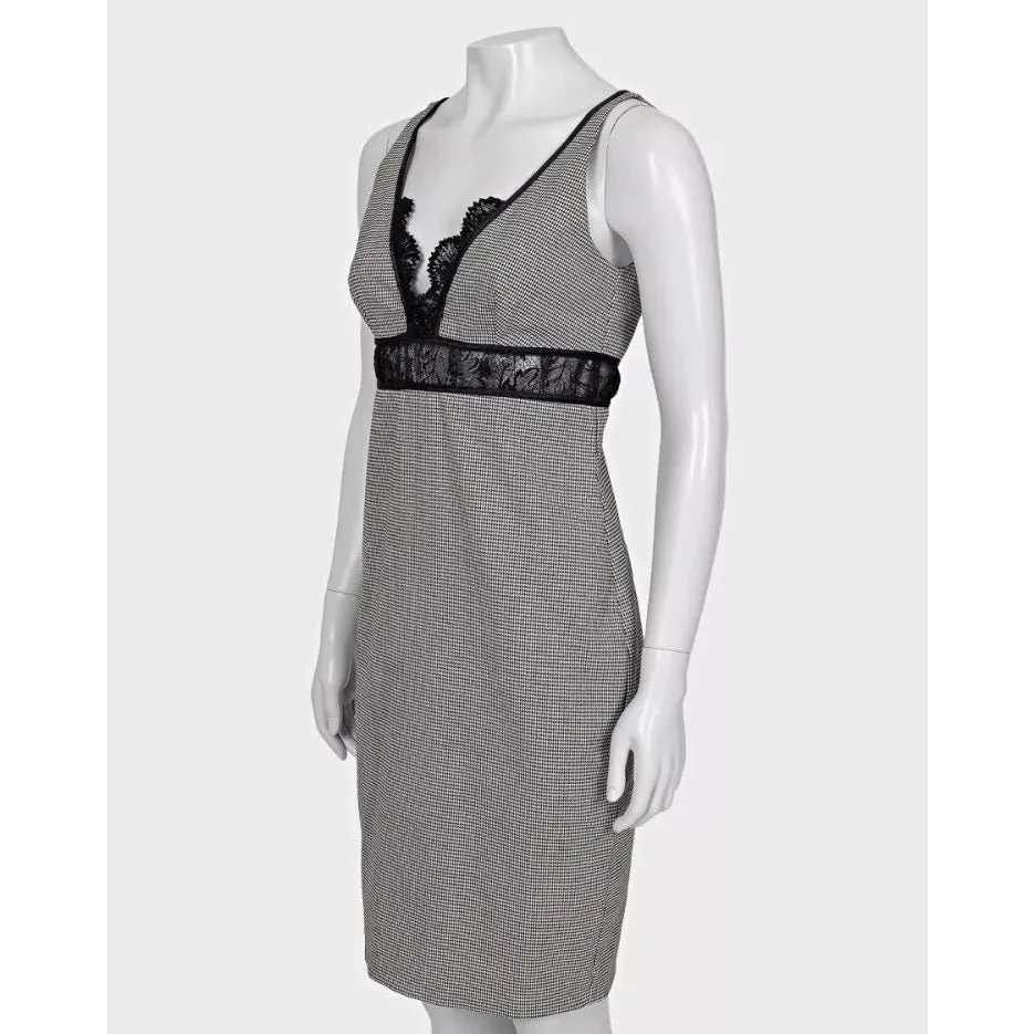 Roberto Cavalli Black & White Lace Wool Blend Dress Size 42/ M Pre-owned Black Lace Good - Back View