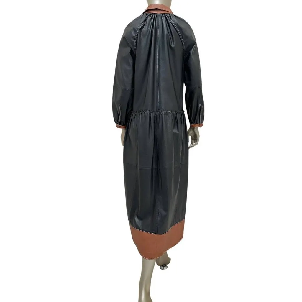 Unsigned Chic Stand Studio Gilda Two-Tone Leather Dress Sz 36 Pre-owned Navy Leather Good - Back View