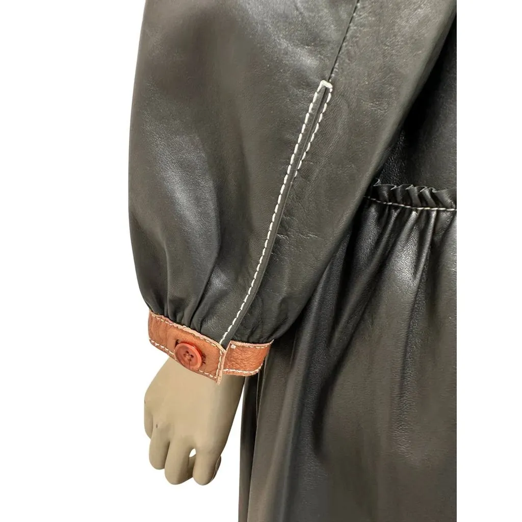 Unsigned Chic Stand Studio Gilda Two-Tone Leather Dress Sz 36 Pre-owned Navy Leather Good - Model View