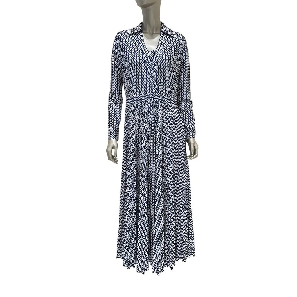 Valentino Blue V-Print Maxi Dress Sz.M Pre-owned Blue Good - Front View