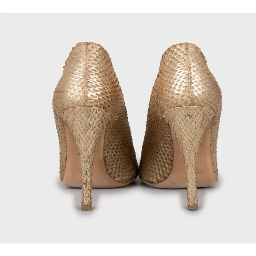 Prada Prada Gold Snakeskin Print Lambskin Wedge Sandals Sz. 39 pre-owned Gold Leather Good - Model View