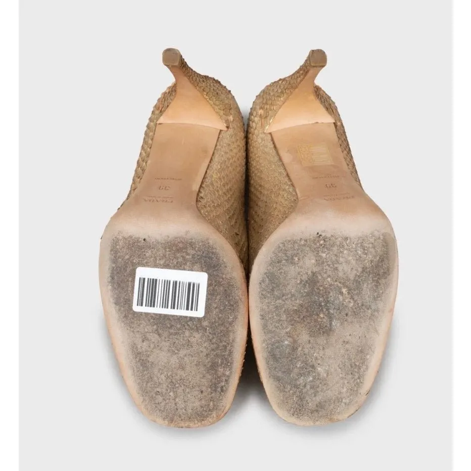 Prada Prada Gold Snakeskin Print Lambskin Wedge Sandals Sz. 39 pre-owned Gold Leather Good - Box View