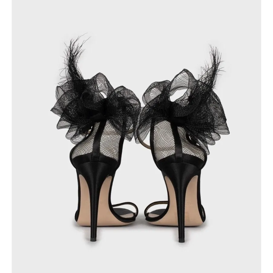 Valentino Black Suede Bow Stiletto Sandals Size 39 pre-owned Black Suede Good - Model View
