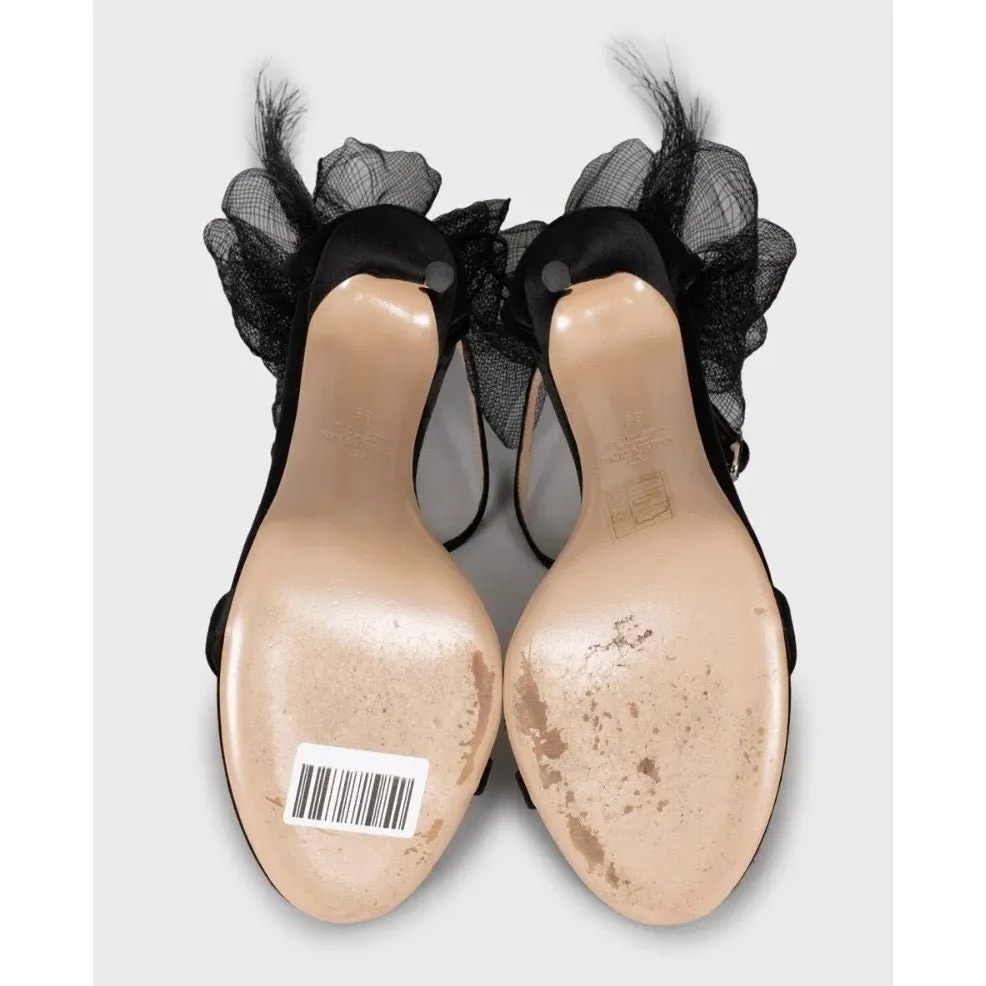 Valentino Black Suede Bow Stiletto Sandals Size 39 pre-owned Black Suede Good - Box View