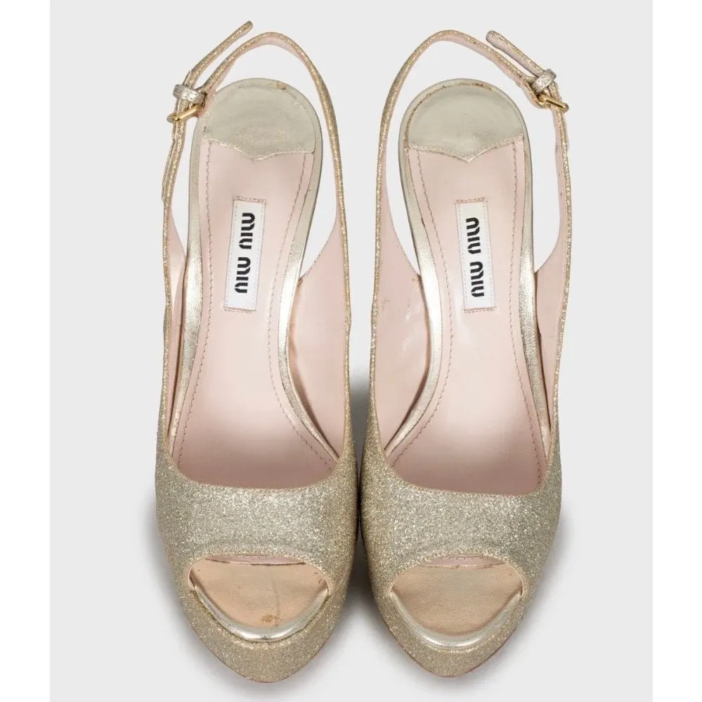 Miu Miu Miu Miu Gold Stiletto High Heel Sandals - Size 36 Pre-owned Gold Leather Good - Back View