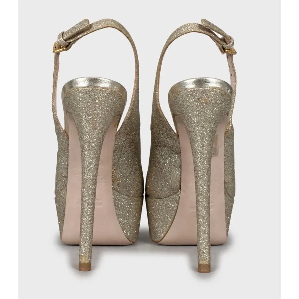 Miu Miu Miu Miu Gold Stiletto High Heel Sandals - Size 36 Pre-owned Gold Leather Good - Model View