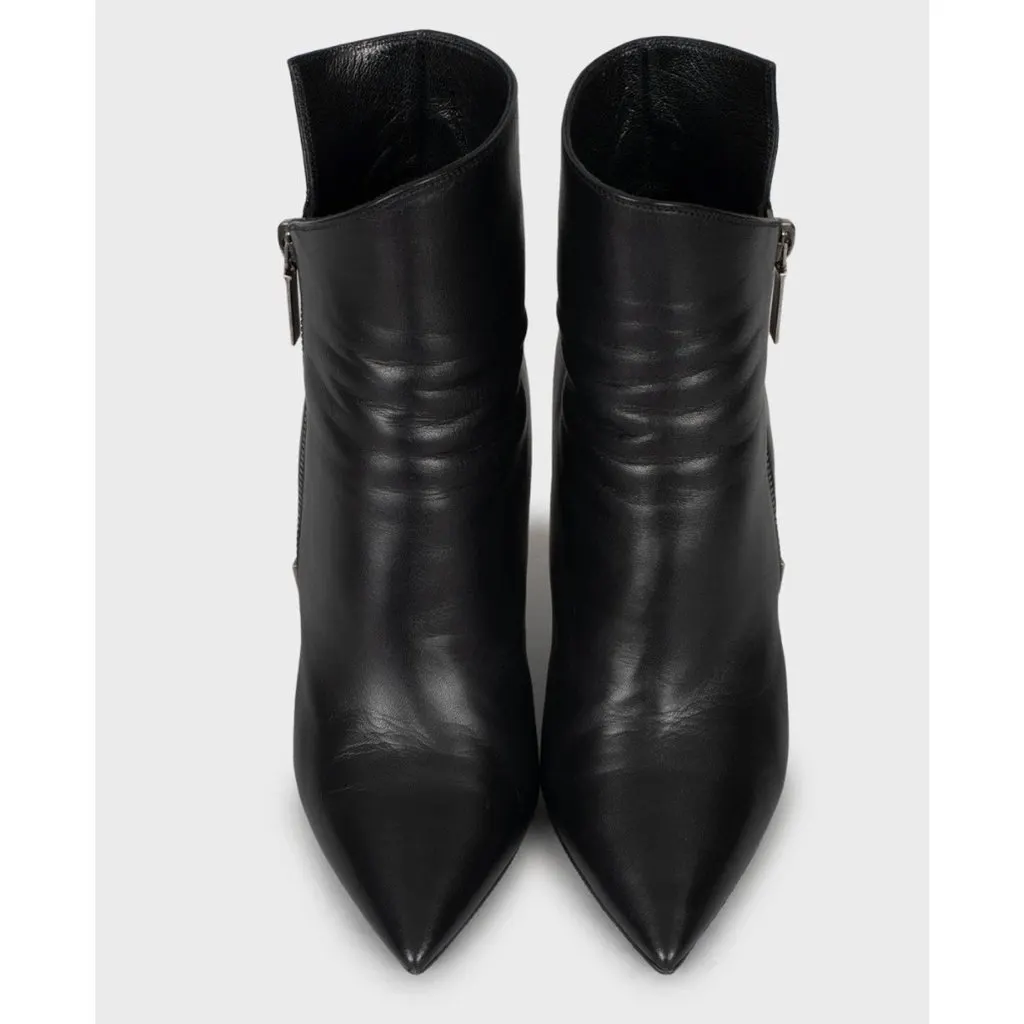 Saint Laurent Niki Leather Wedge Boots - Size 38.5 pre-owned Black Leather Good - Back View