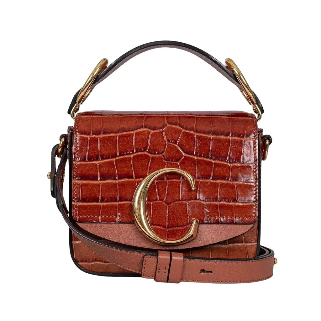 Chloé Chloe C Mini Crossbody Brown Leather Bag Pre-owned Brown Leather Good - Front View