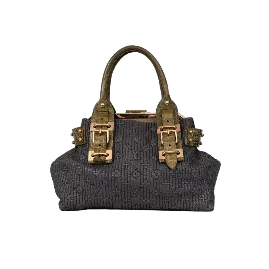 Louis Vuitton Rare Motard Biker Crocodile Print Lambskin Shoulder Bag Pre-owned Grey Leather Good - Front View