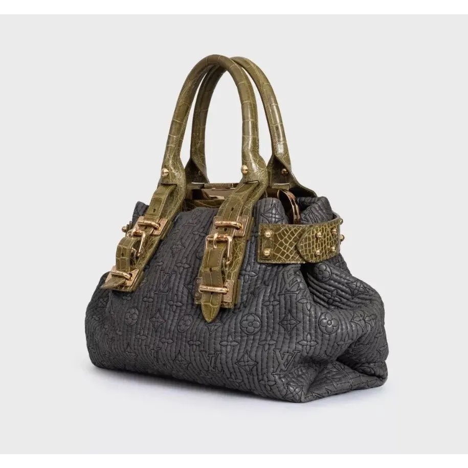 Louis Vuitton Rare Motard Biker Crocodile Print Lambskin Shoulder Bag Pre-owned Grey Leather Good - Back View