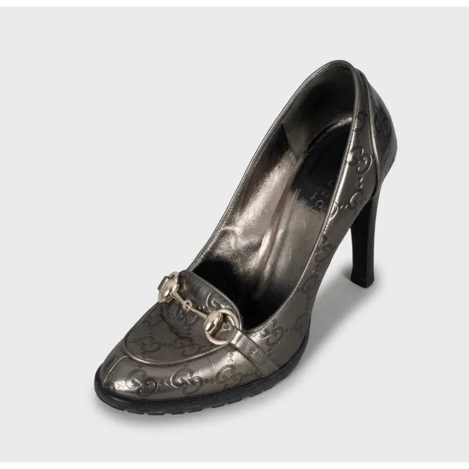 Gucci Silver Embossed Leather Wedge Sandals Sz.35 Pre-owned Silver Leather Good - Inside View