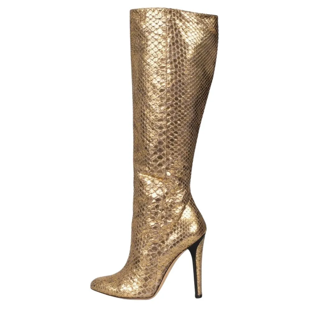 Jimmy Choo Gold Snakeskin print lambskin Boots Sz.35.5 pre-owned Gold Leather Good - Front View