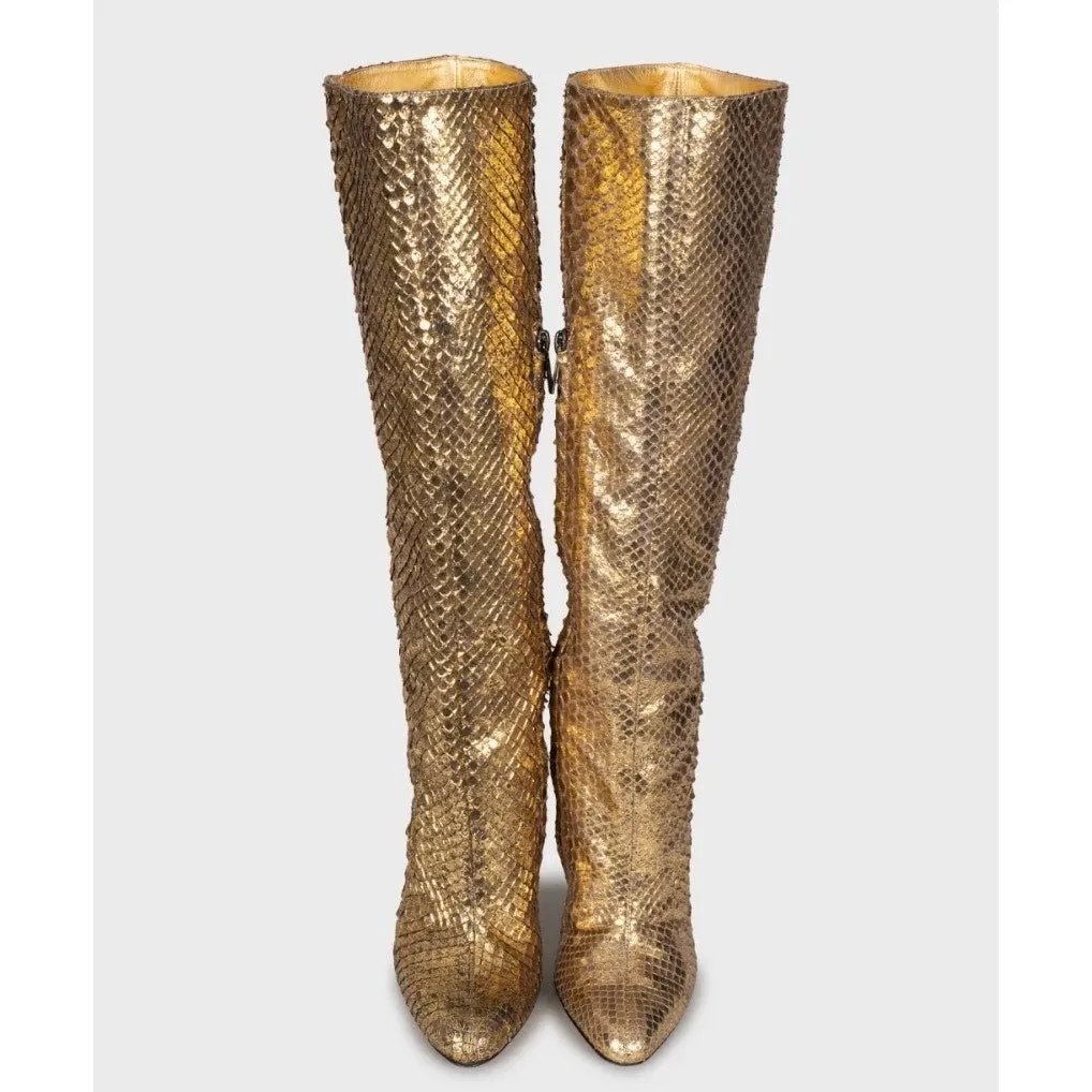 Jimmy Choo Gold Snakeskin print lambskin Boots Sz.35.5 pre-owned Gold Leather Good - Back View