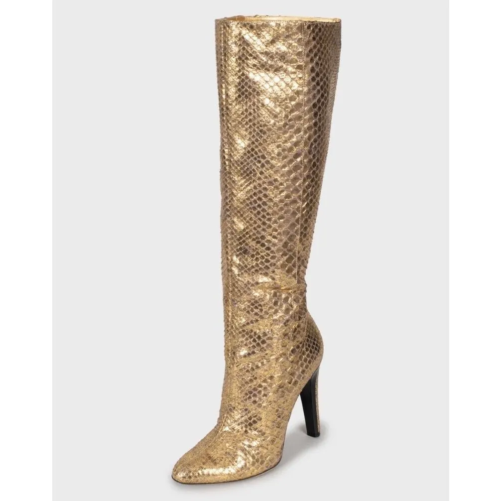 Jimmy Choo Gold Snakeskin print lambskin Boots Sz.35.5 pre-owned Gold Leather Good - Inside View
