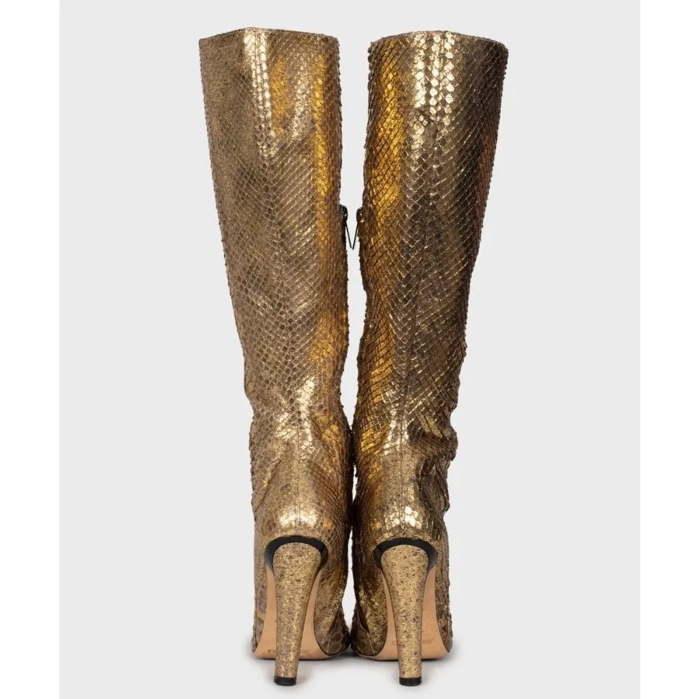 Jimmy Choo Gold Snakeskin print lambskin Boots Sz.35.5 pre-owned Gold Leather Good - Model View