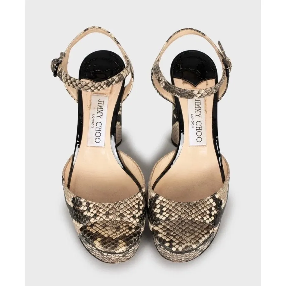 Jimmy Choo Jimmy Choo Animal Print Leather Block Heel Sandals 36 Pre-owned Beige Leather Good - Back View