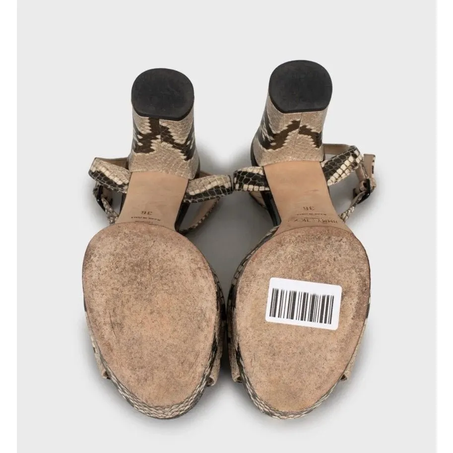 Jimmy Choo Jimmy Choo Animal Print Leather Block Heel Sandals 36 Pre-owned Beige Leather Good - Inside View