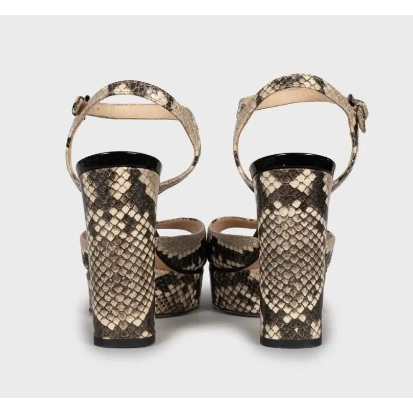 Jimmy Choo Jimmy Choo Animal Print Leather Block Heel Sandals 36 Pre-owned Beige Leather Good - Model View