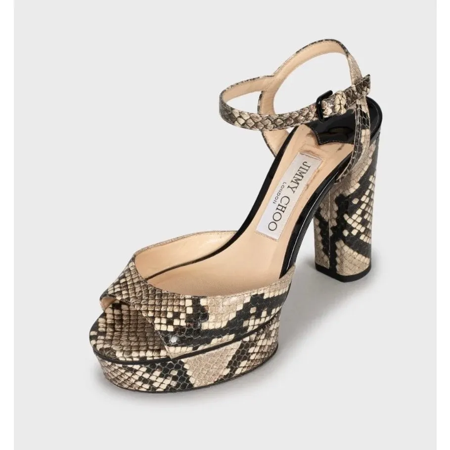 Jimmy Choo Jimmy Choo Animal Print Leather Block Heel Sandals 36 Pre-owned Beige Leather Good - Box View